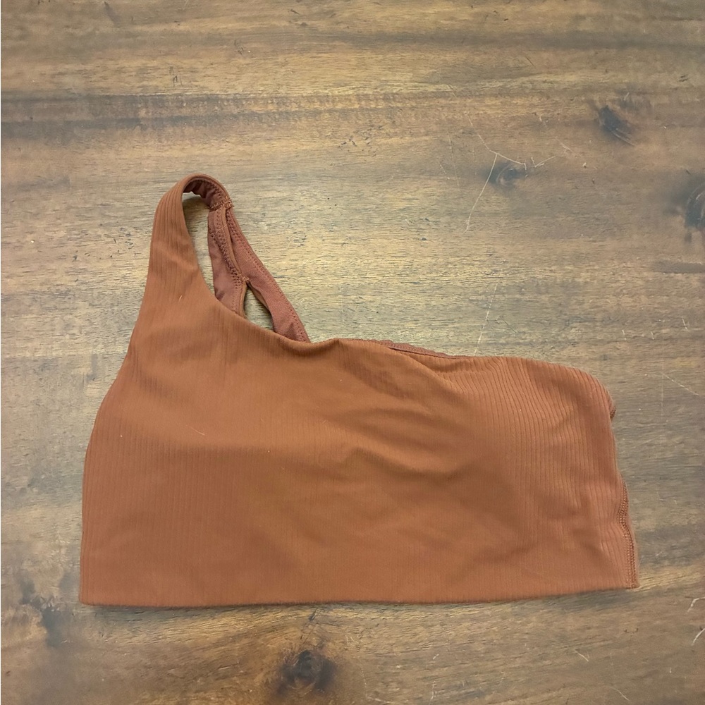 Lululemon Ribbed Nulu Asymmetrical Yoga Bra 8 Roasted Brown A/B Cup One shoulder